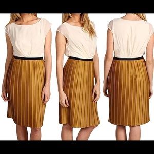 Max & Cleo pleated gold and ivory dress